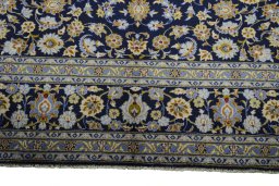 Full view of 2000s Kashan rug from Iran / Persia, 413 × 303 cm in Blue tones