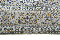 Full view of 2000s Kashan rug from Iran / Persia, 395 × 284 cm in Beige tones