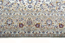 Full view of 2000s Kashan rug from Iran / Persia, 343 × 257 cm in Beige tones