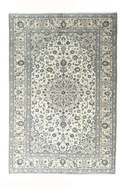 Full view of 2000s Kashan rug from Iran / Persia, 292 × 198 cm in Beige tones