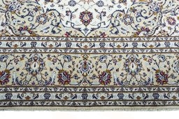 Full view of 2000s Kashan rug from Iran / Persia, 354 × 249 cm in Beige tones