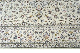 Full view of 2000s Kashan rug from Iran / Persia, 303 × 202 cm in Beige tones