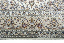 Full view of 2000s Kashan rug from Iran / Persia, 403 × 303 cm in Beige tones