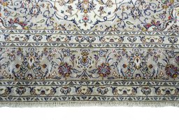 Full view of 2000s Kashan rug from Iran / Persia, 354 × 250 cm in Beige tones