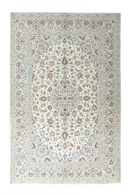 Full view of 2000s Kashan rug from Iran / Persia, 303 × 200 cm in Beige tones