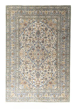 Full view of 2000s Kashan rug from Iran / Persia, 365 × 242 cm in Beige tones