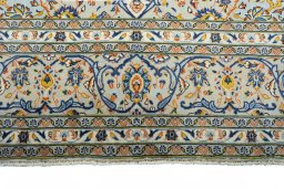 Full view of 2000s Kashan rug from Iran / Persia, 365 × 242 cm in Beige tones