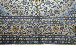 Full view of 2000s Kashan rug from Iran / Persia, 364 × 247 cm in Beige tones