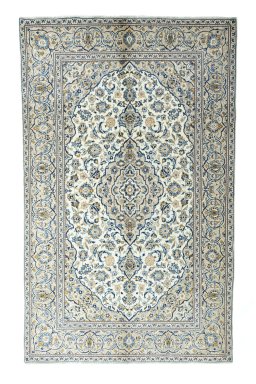 Full view of 2000s Kashan rug from Iran / Persia, 307 × 188 cm in Beige tones