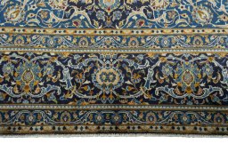 Full view of 2000s Kashan rug from Iran / Persia, 411 × 297 cm in Blue tones