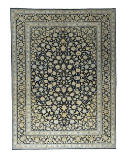 Full view of 2000s Kashan rug from Iran / Persia, 387 × 290 cm in Blue tones