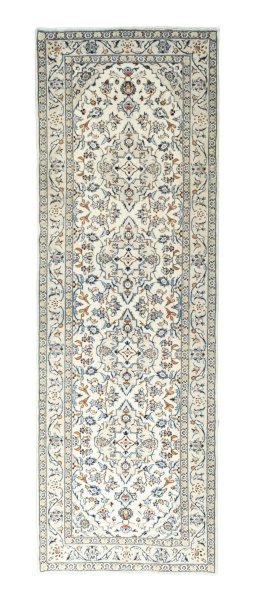 Full view of 2000s Kashan rug from Iran / Persia, 291 × 97 cm in Beige tones