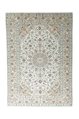 Full view of 2000s Kashan rug from Iran / Persia, 346 × 245 cm in Beige tones