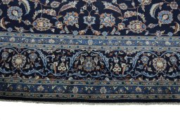 Full view of 2000s Kashan rug from Iran / Persia, 402 × 308 cm in Blue tones