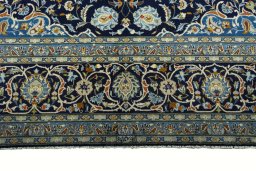 Full view of 2000s Kashan rug from Iran / Persia, 421 × 308 cm in Blue tones