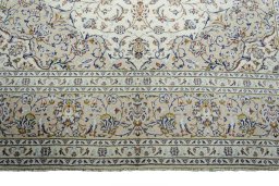 Full view of 2000s Kashan rug from Iran / Persia, 345 × 240 cm in Beige tones