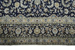 Full view of 2000s Kashan rug from Iran / Persia, 345 × 229 cm in Blue tones