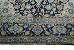Full view of 2000s Kashan rug from Iran / Persia, 395 × 285 cm in Blue tones