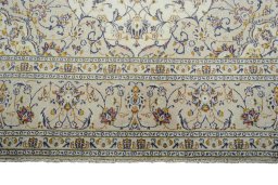 Full view of 2000s Kashan rug from Iran / Persia, 310 × 197 cm in Beige tones