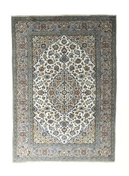 Full view of 2000s Kashan rug from Iran / Persia, 332 × 239 cm in Beige tones
