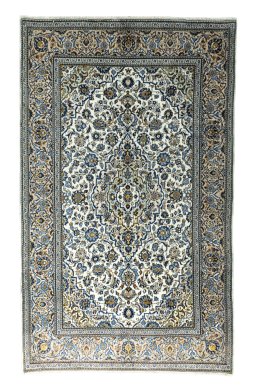 Full view of 2000s Kashan rug from Iran / Persia, 320 × 194 cm in Beige tones