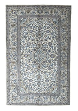 Full view of 2000s Kashan rug from Iran / Persia, 300 × 193 cm in Beige tones