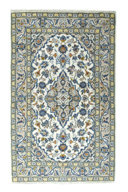 Full view of 2000s Kashan rug from Iran / Persia, 157 × 97 cm in Beige tones