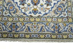 Full view of 2000s Kashan rug from Iran / Persia, 157 × 97 cm in Beige tones