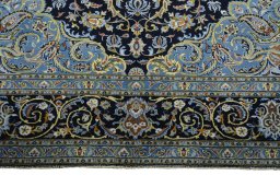 Full view of 2000s Kashan rug from Iran / Persia, 401 × 301 cm in Blue tones