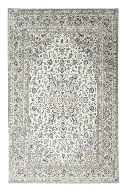 Full view of 2000s Kashan rug from Iran / Persia, 327 × 207 cm in Beige tones
