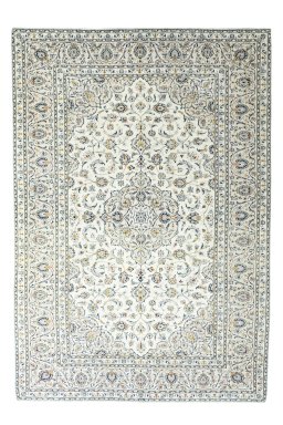 Full view of 2000s Kashan rug from Iran / Persia, 301 × 208 cm in Beige tones