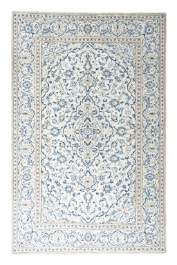 Full view of 2000s Kashan rug from Iran / Persia, 301 × 195 cm in Beige tones