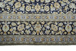 Full view of 2000s Kashan rug from Iran / Persia, 374 × 256 cm in Blue tones