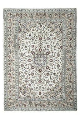 Full view of 2000s Kashan rug from Iran / Persia, 342 × 246 cm in Beige tones