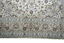 Full view of 2000s Kashan rug from Iran / Persia, 342 × 246 cm in Beige tones