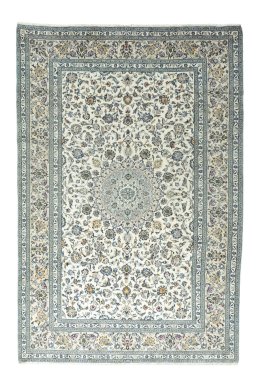 Full view of 2000s Kashan rug from Iran / Persia, 355 × 242 cm in Beige tones