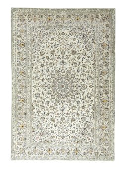 Full view of 2000s Kashan rug from Iran / Persia, 360 × 237 cm in Beige tones