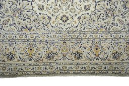 Full view of 2000s Kashan rug from Iran / Persia, 360 × 237 cm in Beige tones