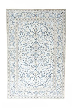 Full view of New Kashan rug from Iran / Persia, 298 × 195 cm in Beige tones
