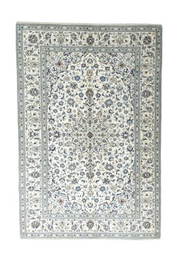 Full view of New Kashan rug from Iran / Persia, 296 × 199 cm in Beige tones