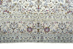 Full view of 2000s Kashan rug from Iran / Persia, 402 × 294 cm in Beige tones