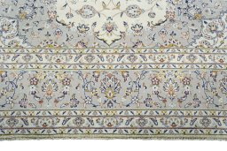Full view of 2000s Kashan rug from Iran / Persia, 346 × 247 cm in Beige tones