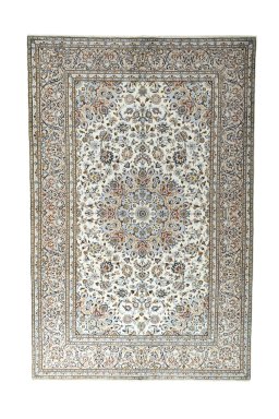 Full view of 2000s Kashan rug from Iran / Persia, 305 × 200 cm in Beige tones