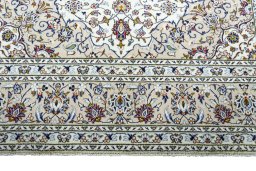 Full view of 2000s Kashan rug from Iran / Persia, 342 × 246 cm in Beige tones