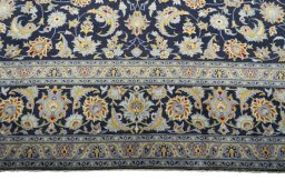 Full view of 2000s Kashan rug from Iran / Persia, 422 × 299 cm in Blue tones