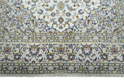 Full view of 2000s Kashan rug from Iran / Persia, 307 × 202 cm in Beige tones