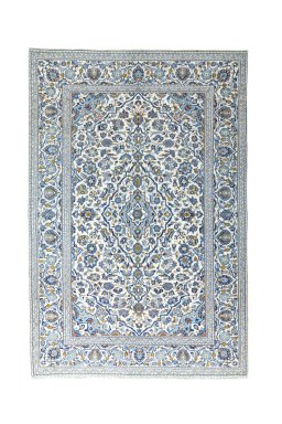 Full view of 2000s Kashan rug from Iran / Persia, 302 × 203 cm in Beige tones