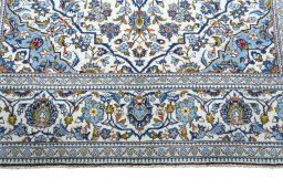 Full view of 2000s Kashan rug from Iran / Persia, 302 × 203 cm in Beige tones