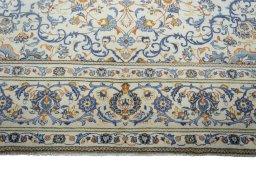 Full view of 2000s Kashan rug from Iran / Persia, 425 × 303 cm in Beige tones