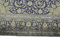 Full view of New Kashan rug from Iran / Persia, 367 × 253 cm in Blue tones